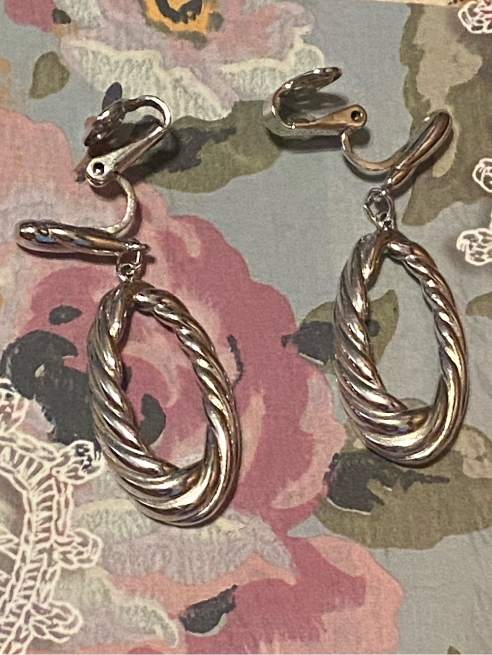 Vintage Crown Trifari Silver Twisted Rope Door Knocker Clip On Earrings MCM